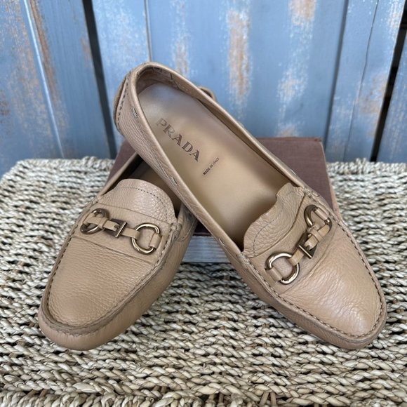 Prada Shoes - Prada Horsebit Buckle Driving Moccasin Loafer Tan Sz EU 37 1/2, US 7 1/2